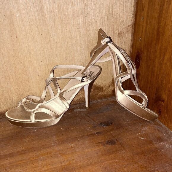 Alberta Ferretti Gold Heels Size 41 / 10.5 - Picture 1 of 13